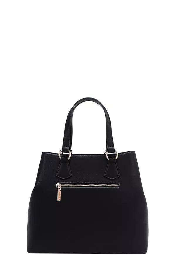 Nicole Lee USA Monogram Pattern Handbag with Rhinestones Decor - Designer Tote - Fashions Envy