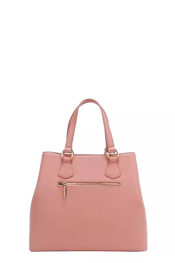 Nicole Lee USA Monogram Pattern Handbag with Rhinestones Decor - Designer Tote - Fashions Envy