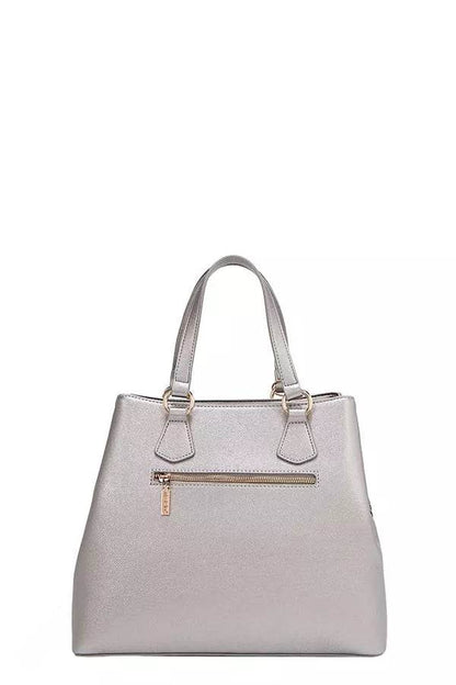 Nicole Lee USA Monogram Pattern Handbag with Rhinestones Decor - Designer Tote - Fashions Envy