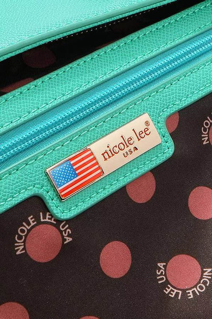 Nicole Lee USA Monogram Pattern Handbag with Rhinestones Decor - Designer Tote - Fashions Envy