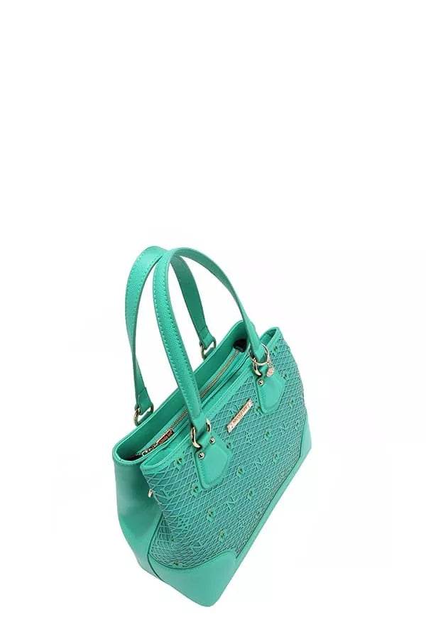 Nicole Lee USA Monogram Pattern Handbag with Rhinestones Decor - Designer Tote - Fashions Envy