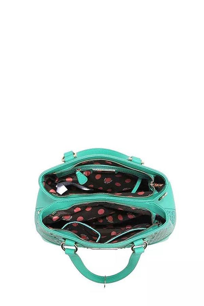 Nicole Lee USA Monogram Pattern Handbag with Rhinestones Decor - Designer Tote - Fashions Envy