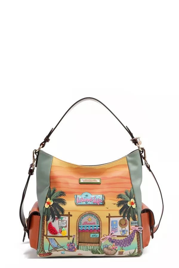 Colorful Sand Hobo Handbag with Tropical Design and Adjustable Shoulder Strap from Trendsi