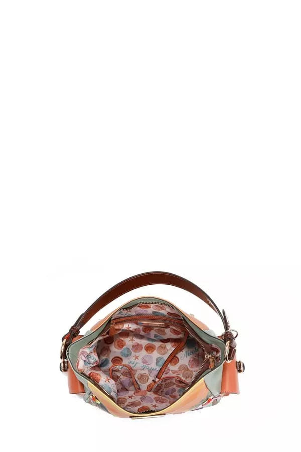 Interior view of Sand Hobo Handbag with colorful lining and spacious compartments