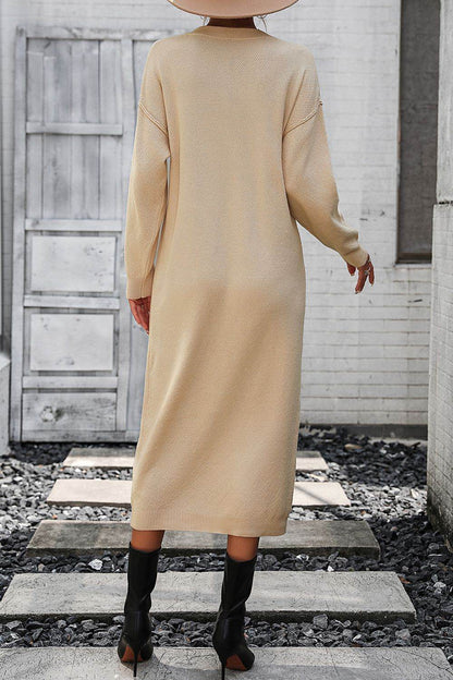 Notched Neck Dropped Shoulder Button-Down Midi Dress - Fashions Envy