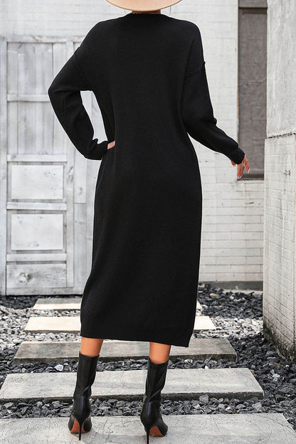 Notched Neck Dropped Shoulder Button-Down Midi Dress - Fashions Envy