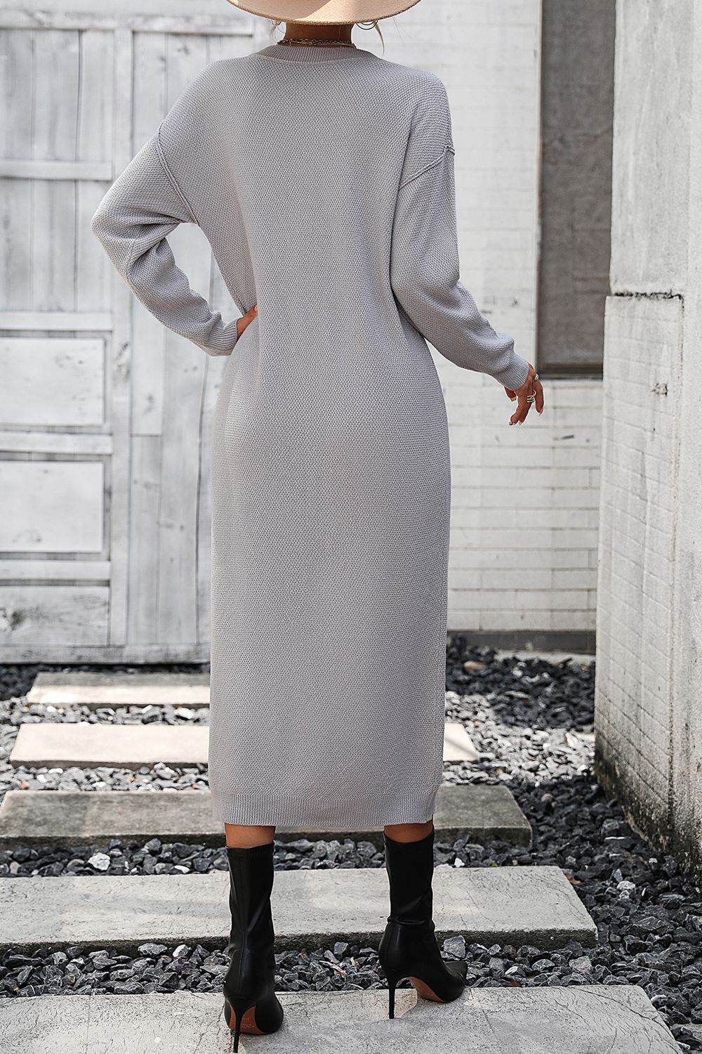 Notched Neck Dropped Shoulder Button-Down Midi Dress - Fashions Envy