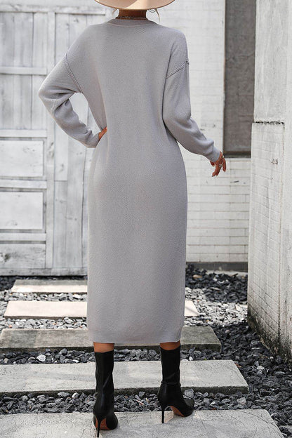 Notched Neck Dropped Shoulder Button-Down Midi Dress - Fashions Envy