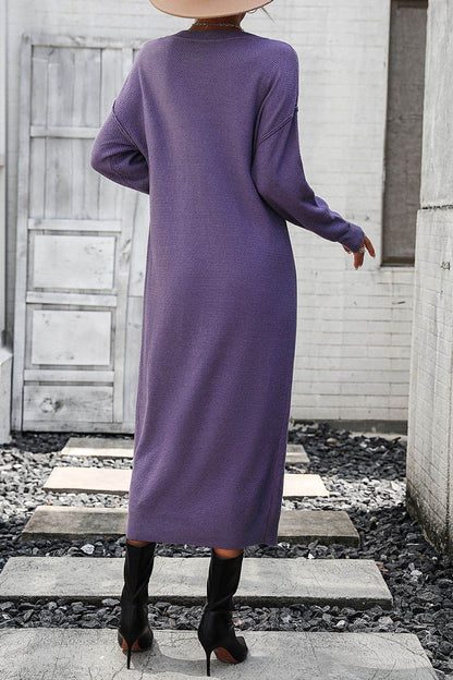Notched Neck Dropped Shoulder Button-Down Midi Dress - Fashions Envy