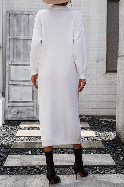 Notched Neck Dropped Shoulder Button-Down Midi Dress - Fashions Envy
