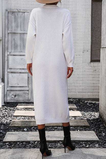 Notched Neck Dropped Shoulder Button-Down Midi Dress - Fashions Envy