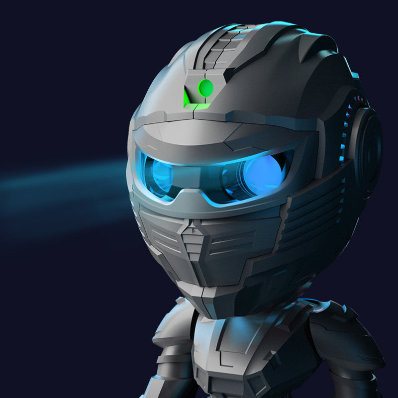 Trendsi mecha samurai night light with futuristic gray metallic helmet and blue LED eyes for kids room
