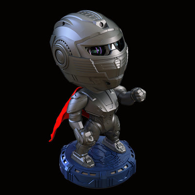 Trendsi mecha samurai night light metal robot samurai figure with red cape on blue LED base