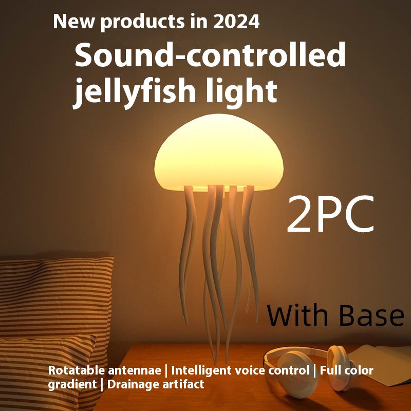 Trendsi sound controlled jellyfish mood lamp with warm glowing dome and dangling tentacles on bedside table