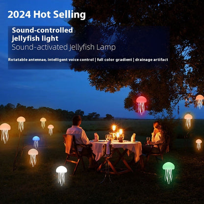 Trendsi jellyfish mood lamp outdoor evening dining scene with multicolor floating jellyfish lights