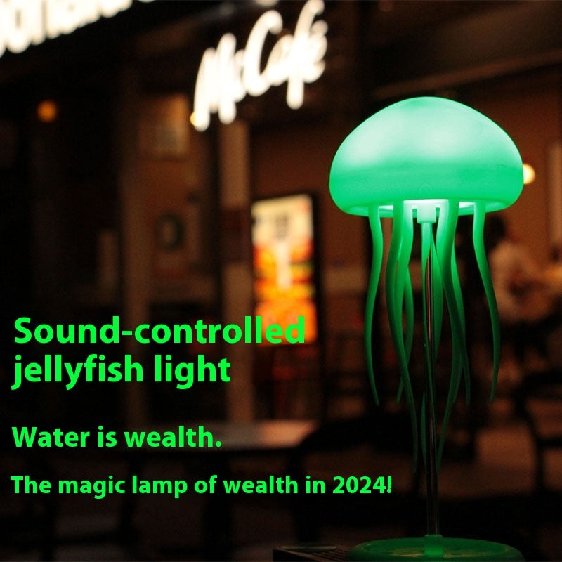 Trendsi jellyfish mood lamp glowing green on modern table with sound controlled floating tentacles