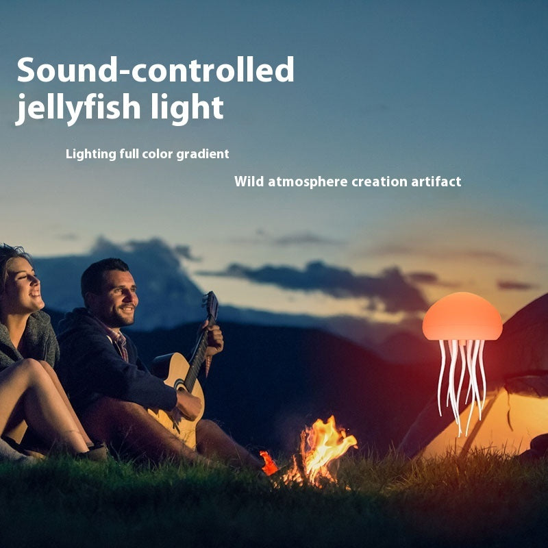 Trendsi jellyfish mood lamp glowing by a campfire at dusk with couple and guitar for ambient lighting