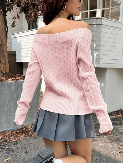 Trendsi Off-Shoulder Sweater in Pink with Cable Knit Design for Casual Outfits