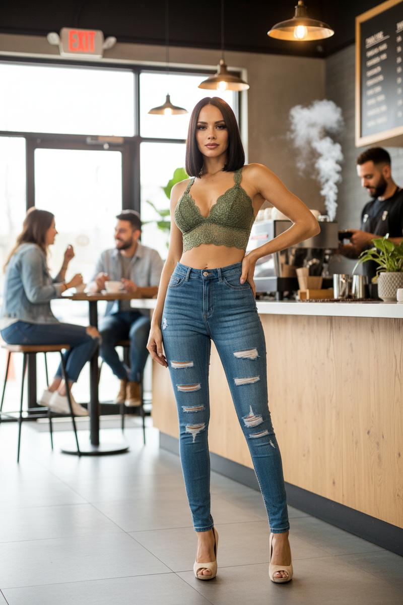 Olive Lace Crop Top - Product Focused