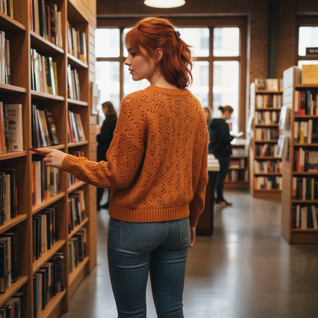 Orange openwork sweater - back view