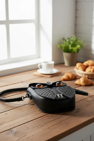 Owl Crossbody Bag - Black Leather Mini Design - Fashions Envy