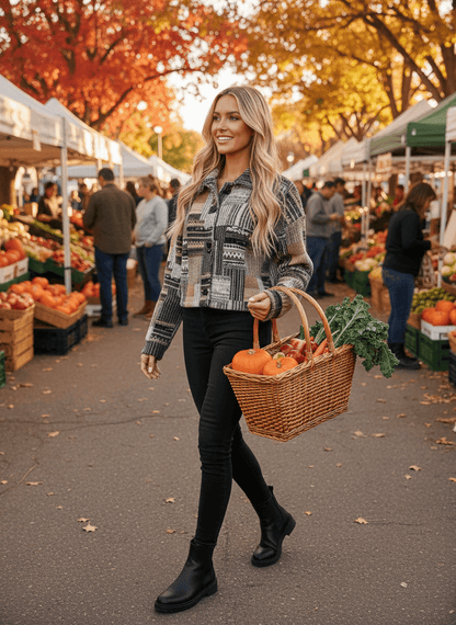 Patchwork Knit Cardigan - Cropped Button-Up Jacket - Fashions Envy