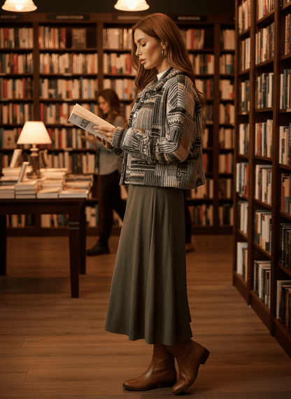 Patchwork Knit Cardigan - Cropped Button-Up Jacket - Fashions Envy