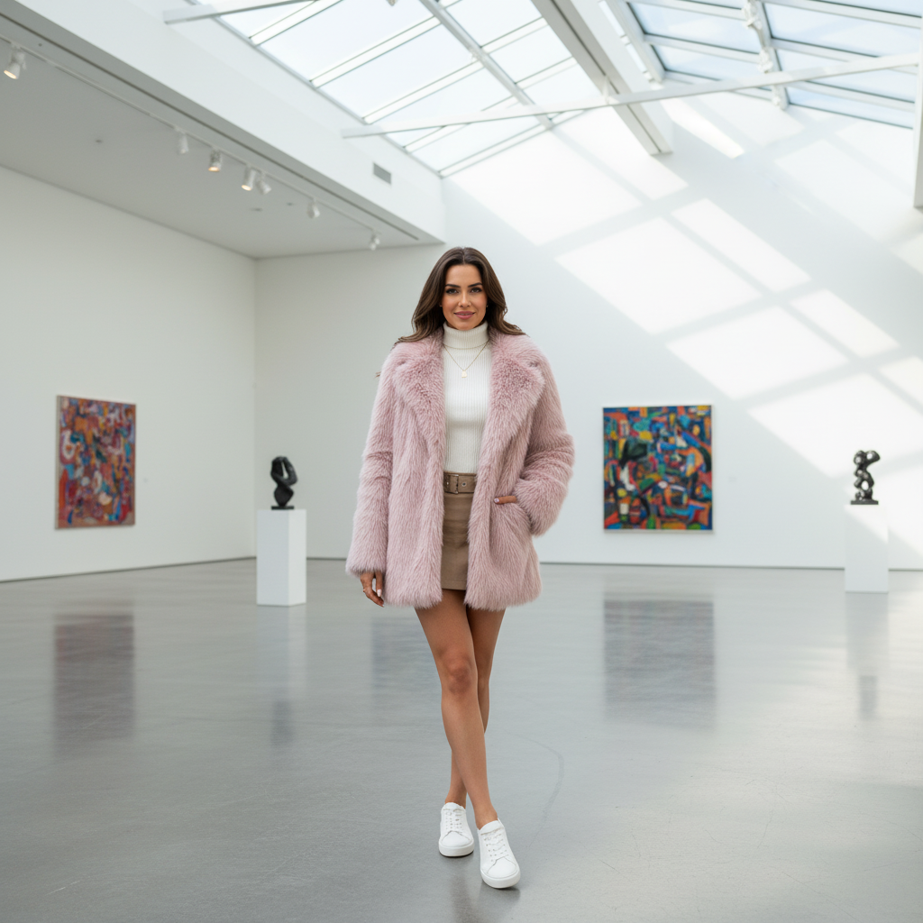 Pink Faux Fur Coat Lifestyle Image