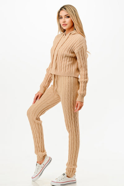 Cozy GLANCE APPAREL Pink Loungewear Set with cable knit design for comfortable homewear