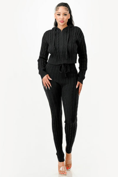 GLANCE APPAREL Black Loungewear Set with Ribbed Texture for Comfortable Relaxation