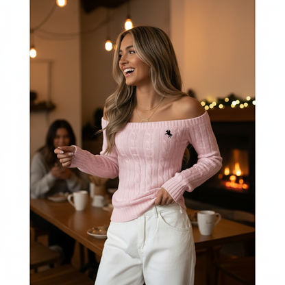 Pink Off Shoulder Sweater Lifestyle