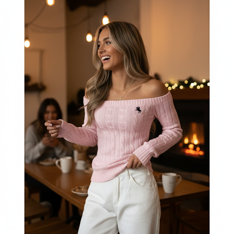Pink Off Shoulder Sweater Lifestyle