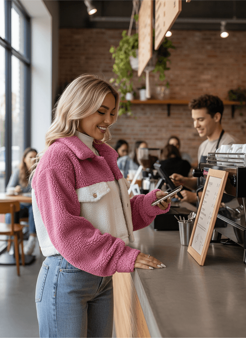Two-Tone Plush Cropped Jacket - Cozy Button-Up Style - Fashions Envy