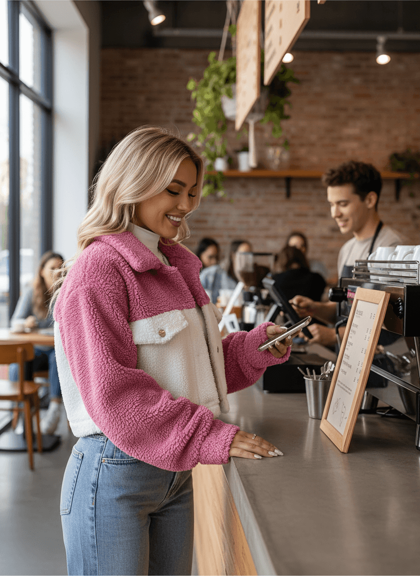 Two-Tone Plush Cropped Jacket - Cozy Button-Up Style - Fashions Envy
