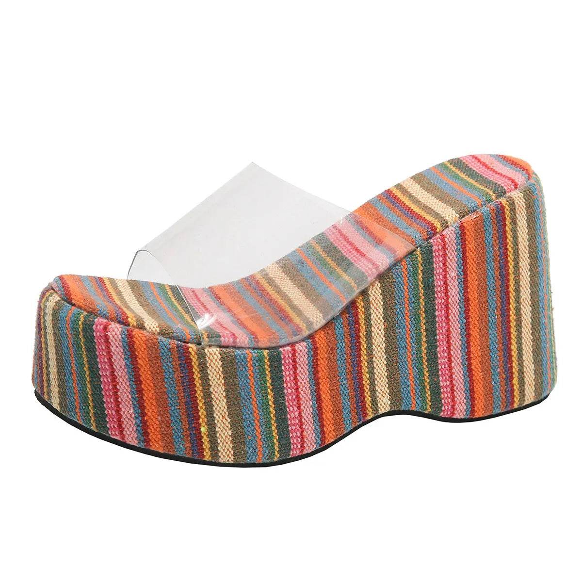 Women's Striped Platform Slide Sandals for Summer Style - Fashions Envy