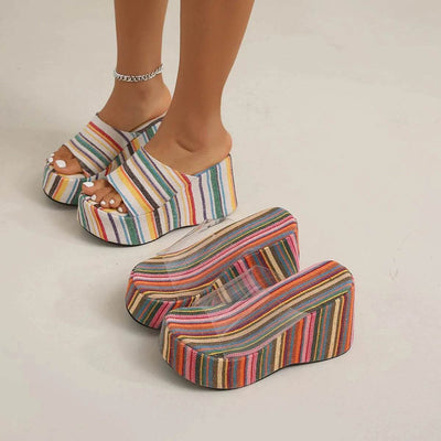 Women's Striped Platform Slide Sandals for Summer Style - Fashions Envy