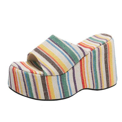 Women's Striped Platform Slide Sandals for Summer Style - Fashions Envy