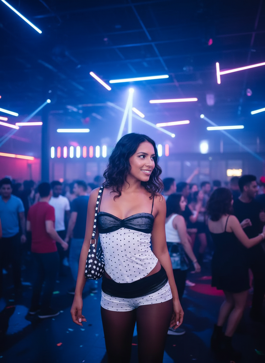 Polka dot mesh outfit nightclub party