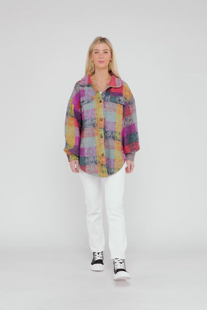 Loose Fit Buttoned Down Check Shirt Jacket