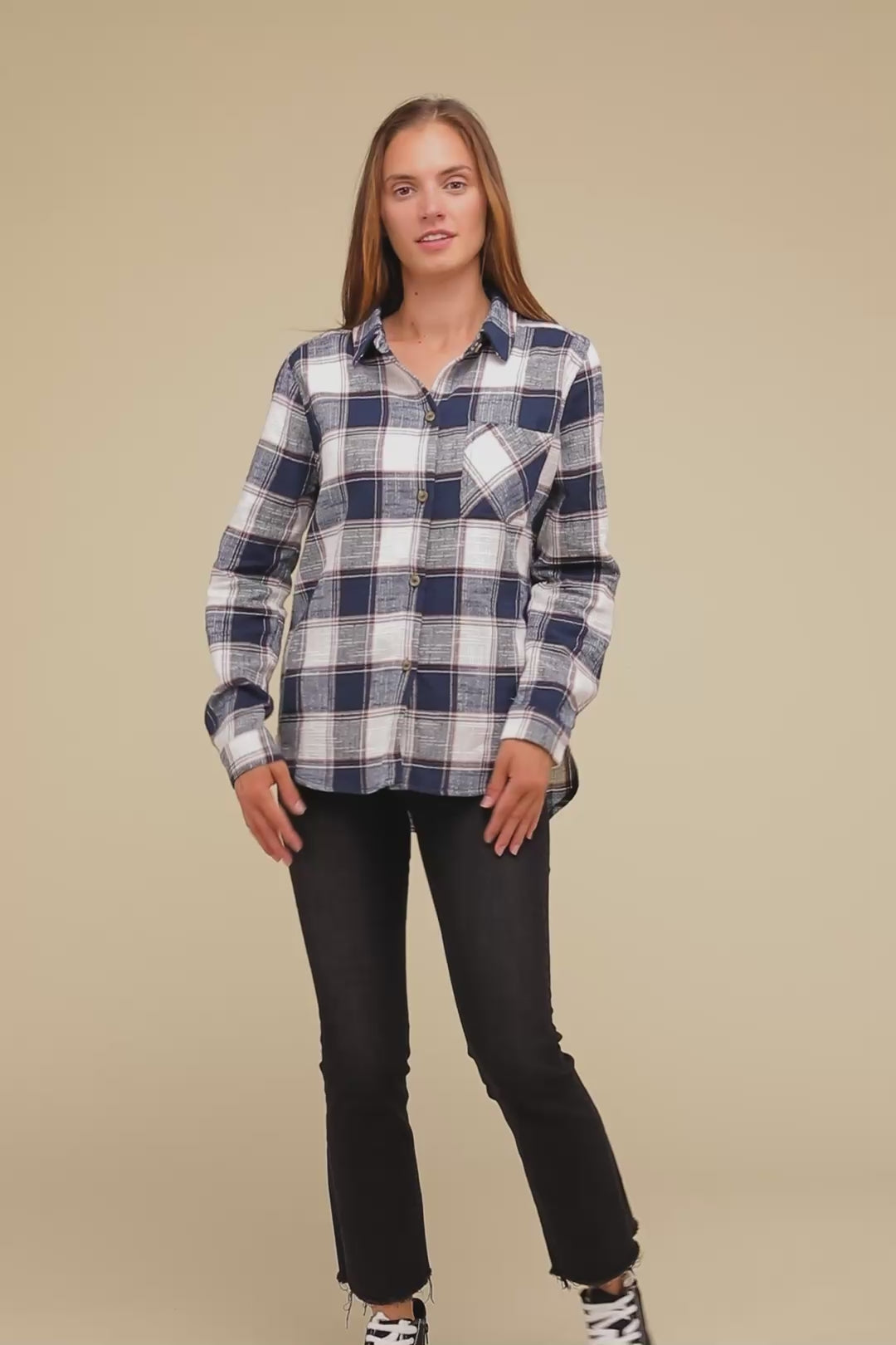 Cotton Plaid Shacket With Front Pocket