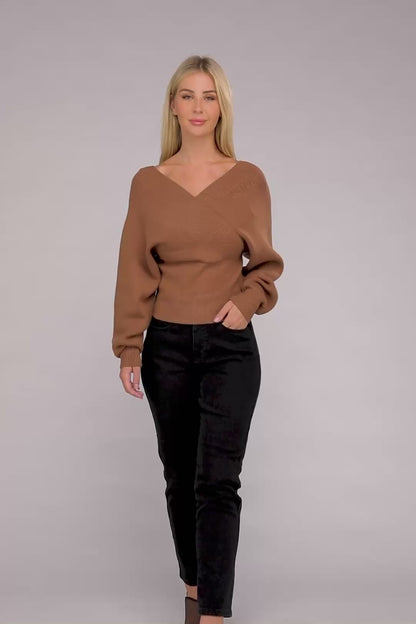 Cross-Wrap Viscose Long Sleeve Pullover Sweater