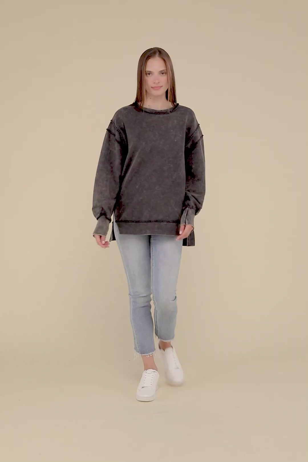 Acid Wash French Terry Exposed-Seam Sweatshirt