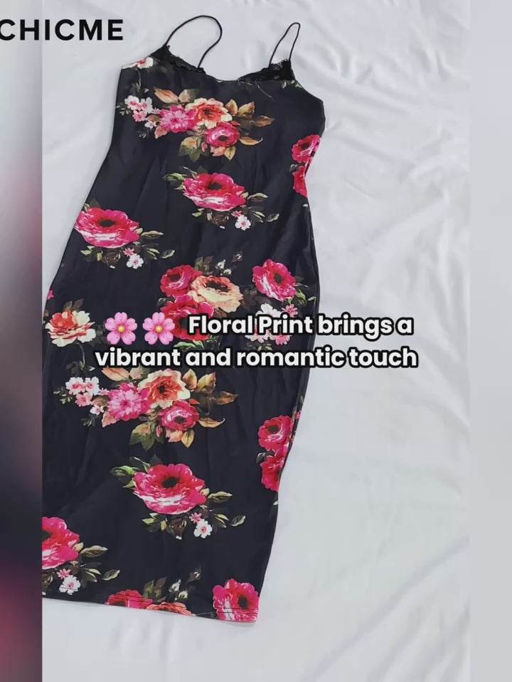 Charming Floral Patchwork Lace Slip Dress - Elegant V-Neck, Adjustable Straps