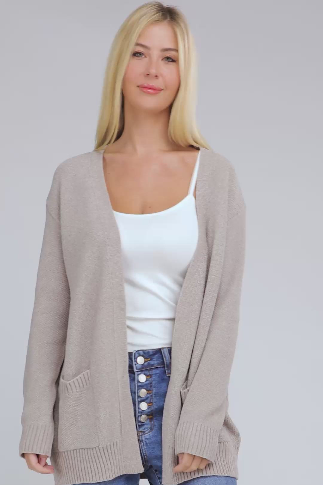 Melange Open Front Sweater Cardigan with Front Pockets