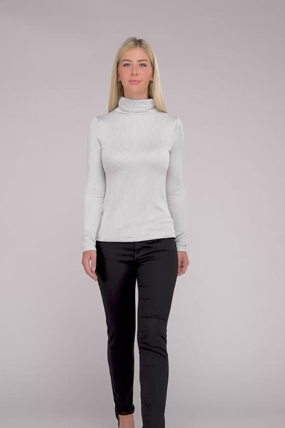 Ribbed Turtle Neck Long Sleeve Top