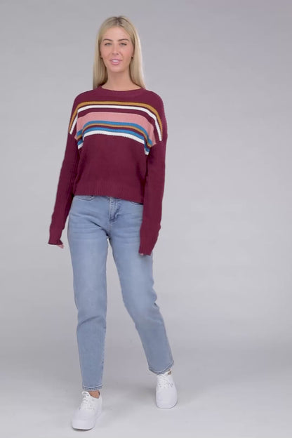 Striped Crewneck Long Sleeve Pullover Sweater