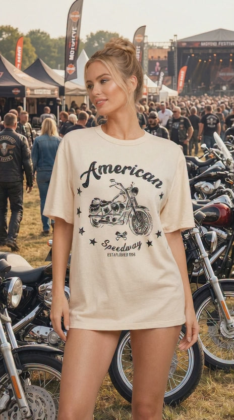 American Motorcycle T-Shirt - Cotton Boxy Top