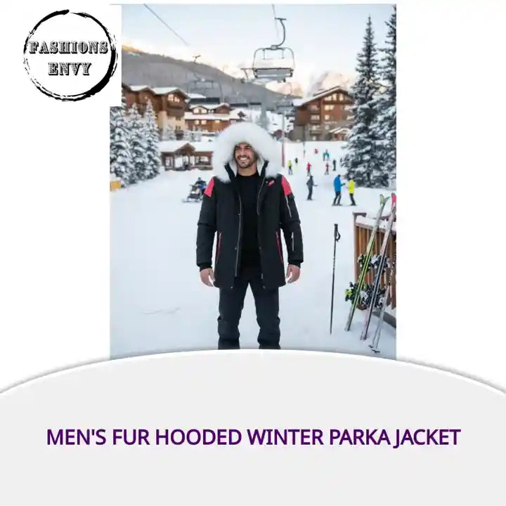 Load video: Men's Fur Hooded Winter Parka Jacket by@Outfy