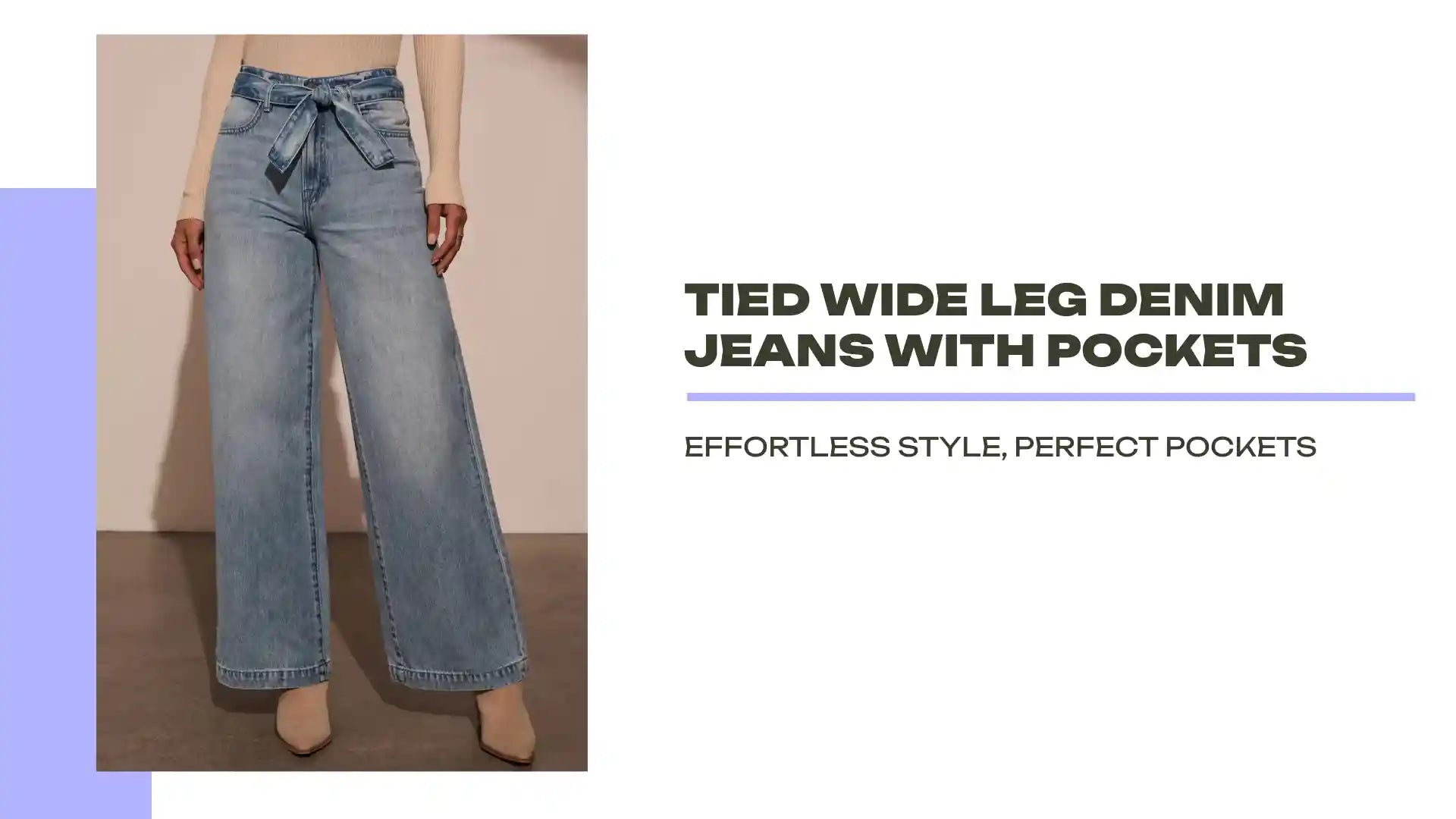 Tied Wide Leg Denim Jeans with Pockets by@Outfy