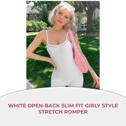 White Open-back Slim Fit Girly Style Stretch Romper by@Outfy